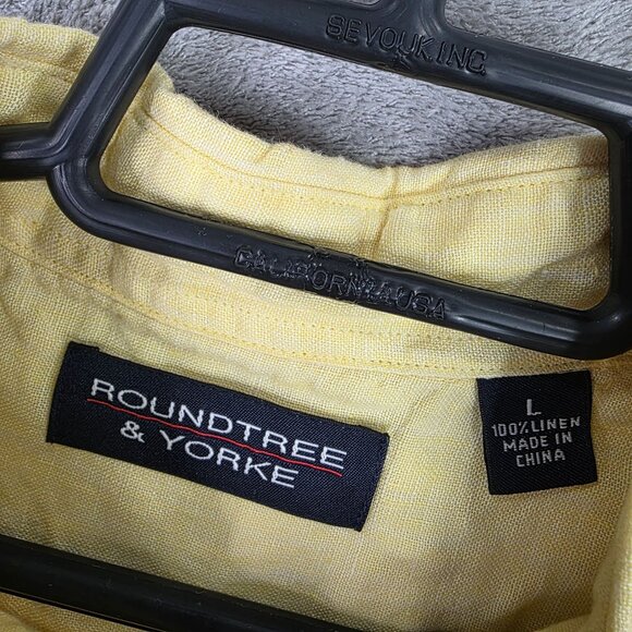 Mens Roundtree & Yorke Yellow 100% Linen Shirt Button Up Short Sleeve Size L - Picture 2 of 7